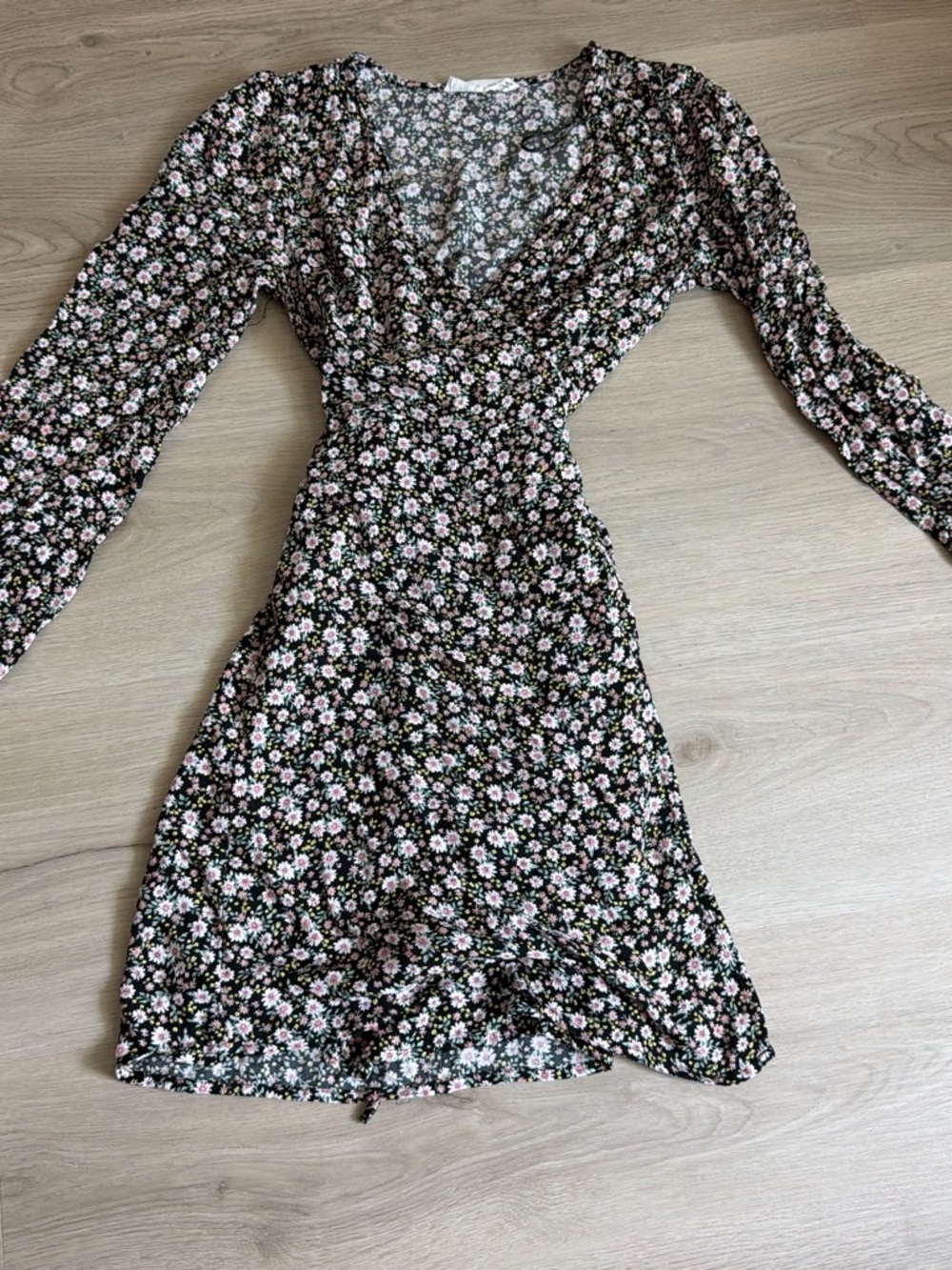 Elodie Black Dress with Pink and White Floral Print